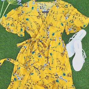 Floral yellow Wrap dress